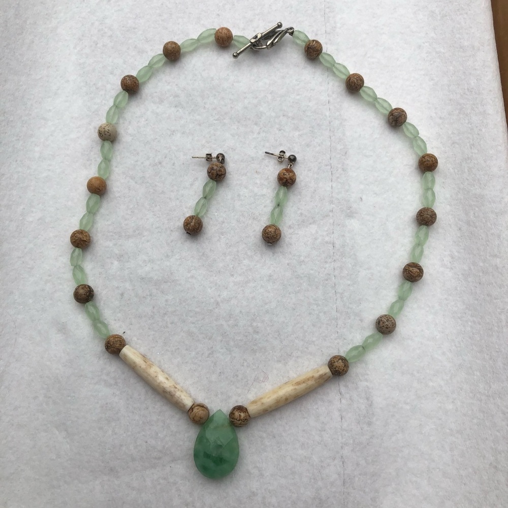 Seafoam Green Stone Necklace and Earring Set
